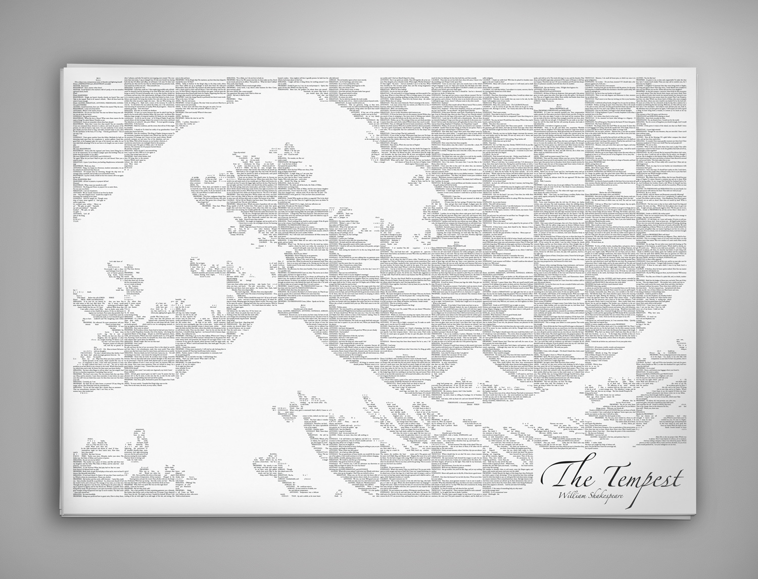 The full text of Shakesperae's The Tempest, typeset into the shape of Hokusai's The Great Wave.